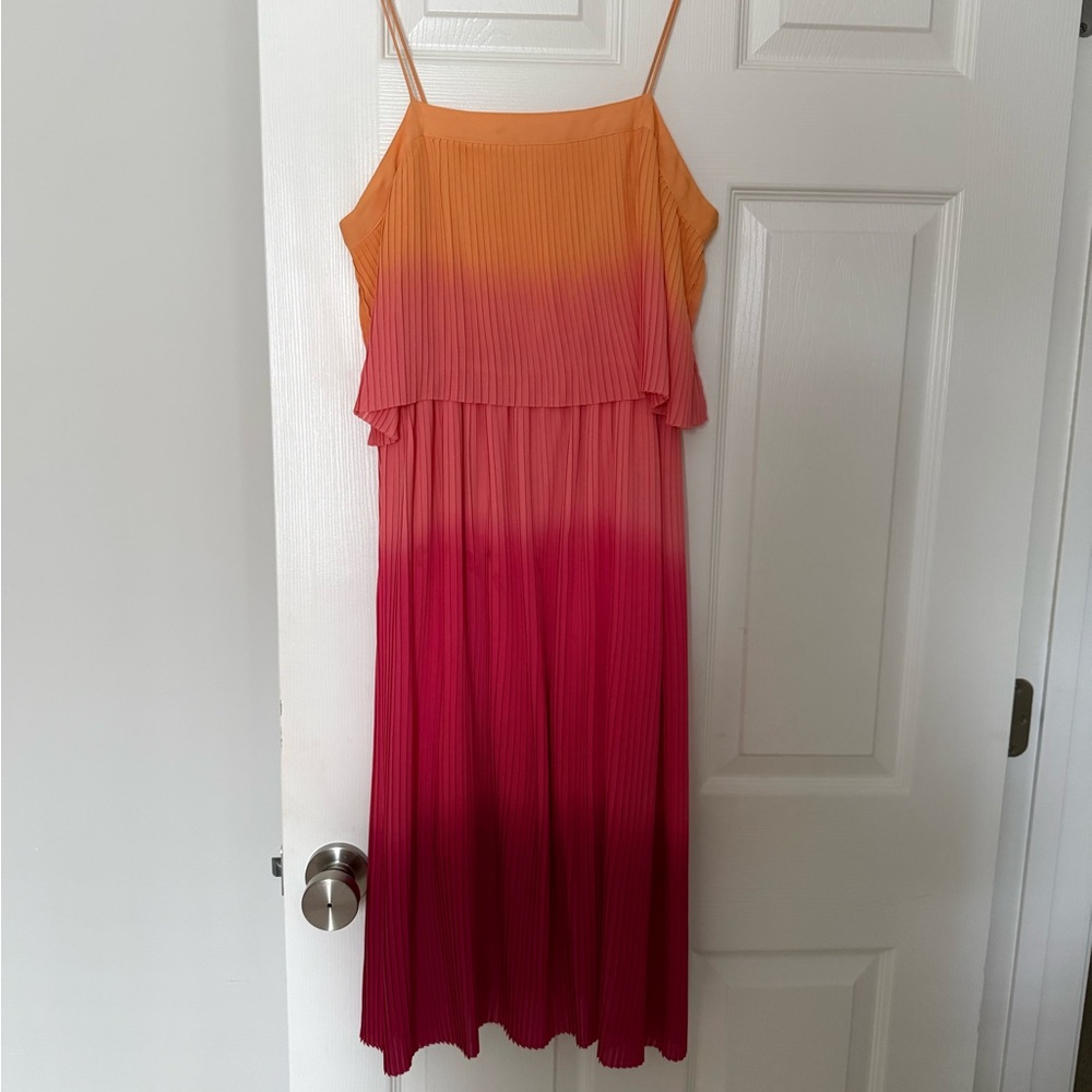 Leith Orange and Pink Midi Dress